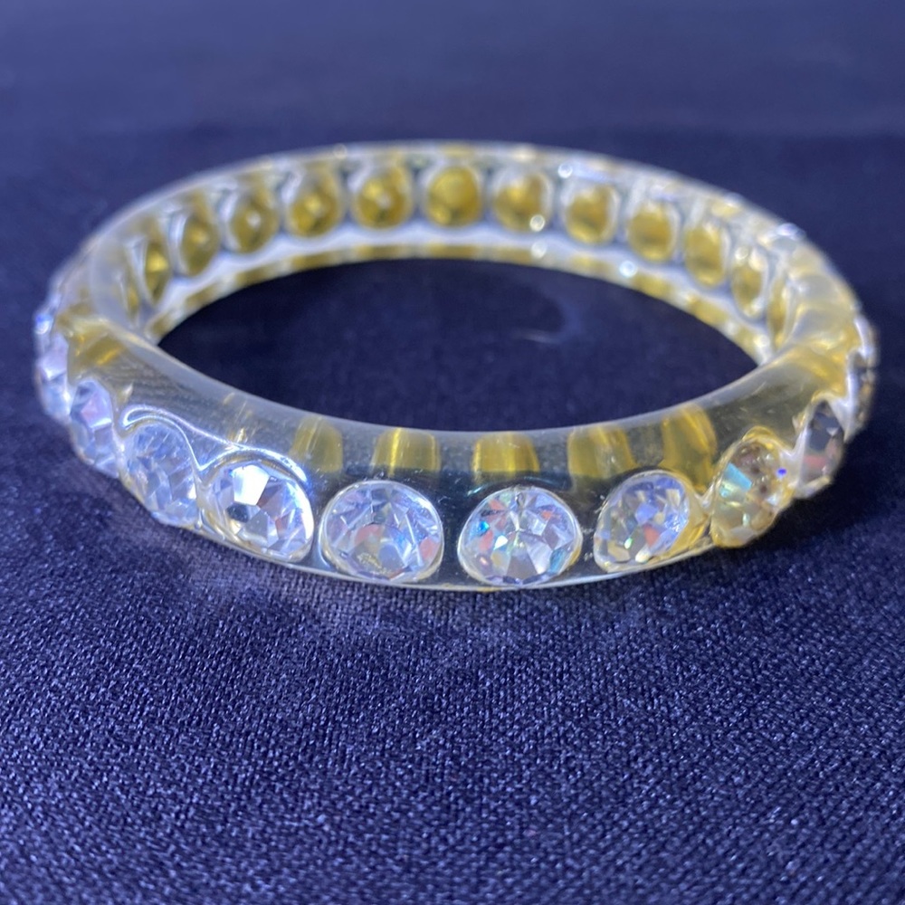 Champagne Lucite Rhinestone Bangle - Picture 2 of 4